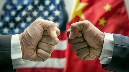 Wall Mural - Conflict between USA and China, male fists - governments conflict concept