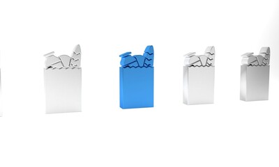 Wall Mural - Blue Paper shopping bag and food icon isolated on white background. Food store, supermarket. Minimalism concept. 3D render illustration