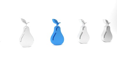 Poster - Blue Pear icon isolated on white background. Fruit with leaf symbol. Minimalism concept. 3D render illustration