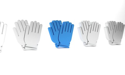 Sticker - Blue Garden gloves icon isolated on white background. Rubber gauntlets sign. Farming hand protection, gloves safety. Minimalism concept. 3D render illustration