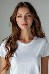 White tshirt mockup on woman model created with Generative AI