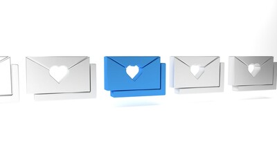 Poster - Blue Envelope with Valentine heart icon isolated on white background. Message love. Letter love and romance. Minimalism concept. 3D render illustration