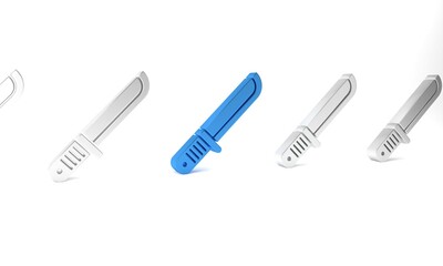 Poster - Blue Hunter knife icon isolated on white background. Army knife. Minimalism concept. 3D render illustration