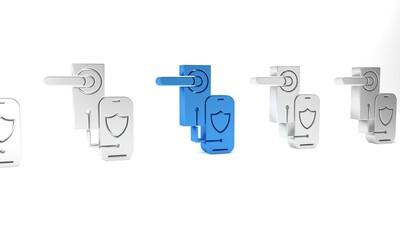 Wall Mural - Blue Digital door lock with wireless technology for lock icon isolated on white background. Door handle sign. Security smart home. Minimalism concept. 3D render illustration