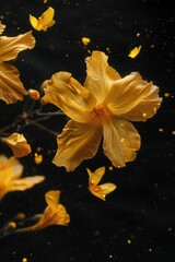 Poster - A bouquet of bright yellow flowers suspended in mid-air, perfect for decorative or conceptual use