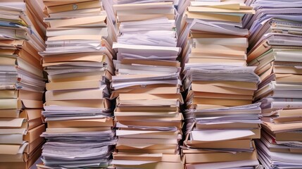 Wall Mural - A stack of papers with various documents and files, possibly used for organization or storage