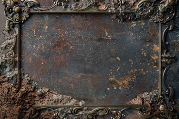 Aufkleber - A rusty metal frame with a rusted background, suitable for use in industrial or abandoned settings