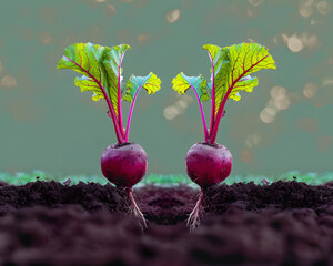 Canvas Print - Two beets growing out of the ground