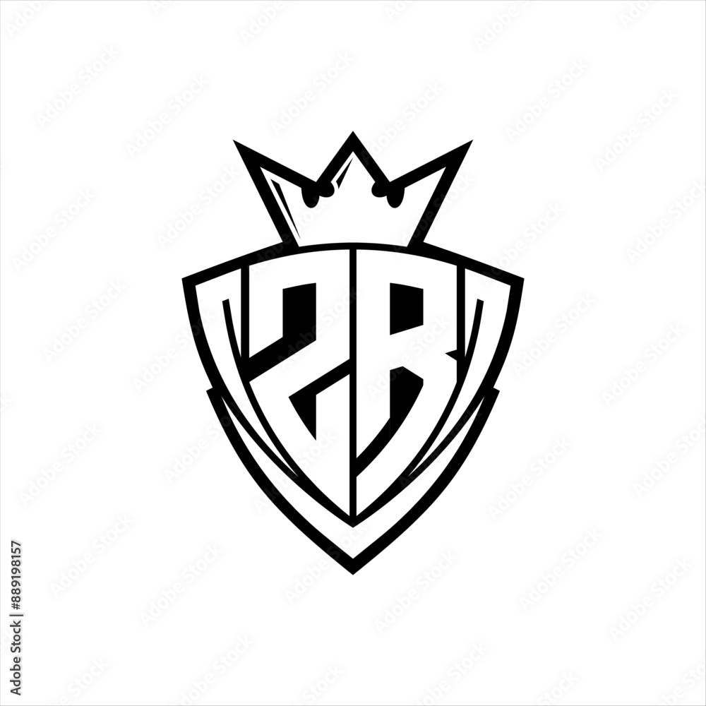 ZR Letter logo with sharp triangle shield shape with crown inside white ...