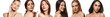 © master1305 - Collage made of beautiful young women with perfect and well-kept skin isolated on white background. Banner. Concept of skin care, cosmetology and cosmetics, beauty