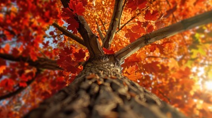 Wall Mural - Admiring a lovely autumn maple tree from below