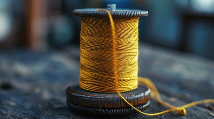 Aufkleber - A wooden spool with a coil of thread on top, perfect for sewing or crafting projects