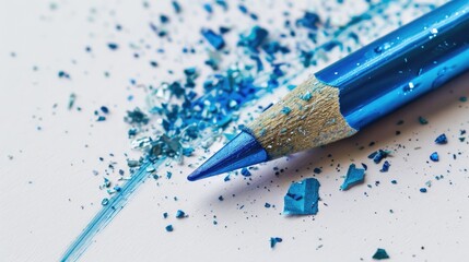 Poster - Blue writing utensil and shavings on light backdrop