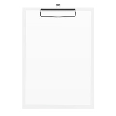 A4 office clipboard with metal hook sheet mockup. Vector illustration isolated on white background. Ready and simple to use for your design. EPS10.