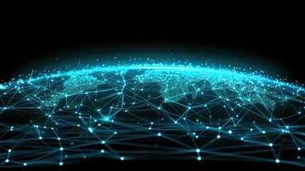 Poster - A network of interconnected lines and nodes is shown over a nighttime earth with a focus on Asia