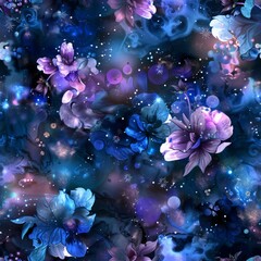 Wall Mural - enchanting cosmic floral universe - mystical space flowers pattern