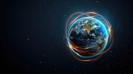 Poster - A network of interconnected lines and nodes is shown over a nighttime earth with a focus on Asia