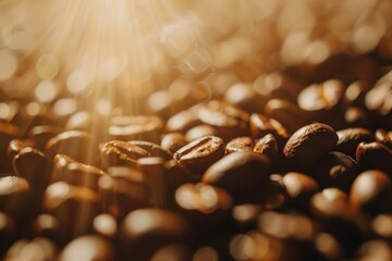 Poster - A pile of coffee beans arranged neatly on a table