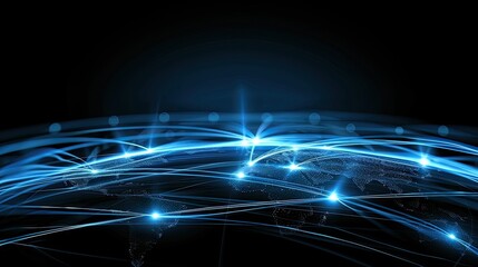 Poster - A network of interconnected lines and nodes is shown over a nighttime earth with a focus on Asia