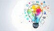 © TheseusAiStock - Colorful drawing of a light bulb with creative thinking concept icons on a white background, this vector illustration design is in the stock photo style for business and education.