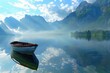 © Bijac - tranquil boat floating on serene lake peaceful waterscape aigenerated scenery