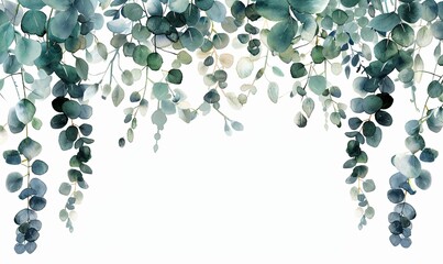 Wall Mural - A painting of green leaves with a white background