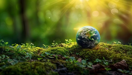 Sticker - A small globe is sitting on a mossy patch of ground