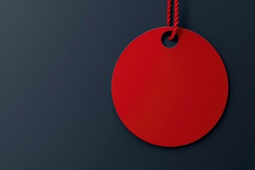 Aufkleber - A red tag is suspended from a rope attached to a wall