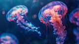 Sealife, jellyfish under water in a sea or ocean