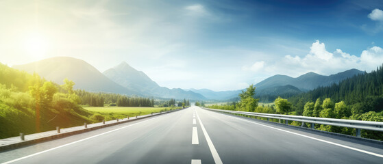 Poster - Scenic Mountain Highway Journey at Sunrise