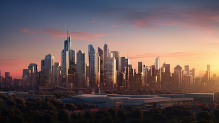 Wall Mural - Modern City Skyline at Sunset