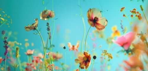 Canvas Print - Colorful Wildflowers Blooming in Sunny Spring Meadow