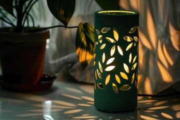 Poster - A lit candle placed beside a potted plant, perfect for ambiance or decoration