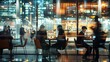 © irabublikova - A blurry image of people in a busy office with a window in the background