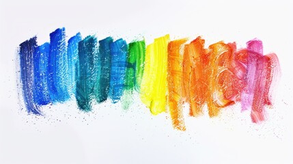 Poster - A vibrant rainbow of crayons arranged on a white background, ideal for designs and illustrations related to creativity, art, and color
