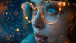 © fotofabrika - Close Up of Woman Wearing Glasses and Looking Up at Blurry Lights