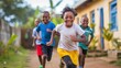 © Nany - Children joyfully sprinting outside their school building