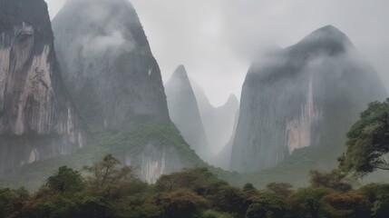 Poster - Mystical Foggy Mountain Range