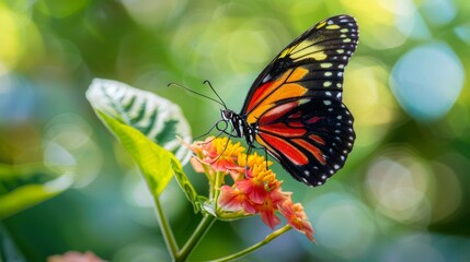 Poster - Macro shot of a butterfly perched on a flower, showcasing its vibrant colors and delicate wings.