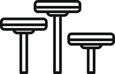 Poster - Line art icon set of three safety razors for shaving, with different sizes and head designs