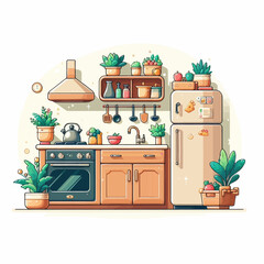 Wall Mural - kitchen-vector  complete accessorize 