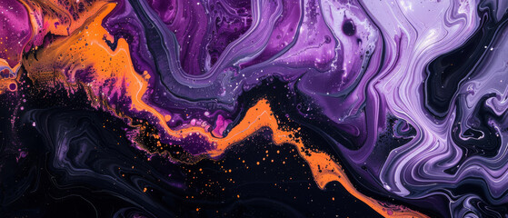 Wall Mural - Abstract Swirling Purple, Orange, And Black Paint Design