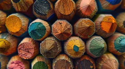 Wall Mural - Colored pencils in tube seen from above