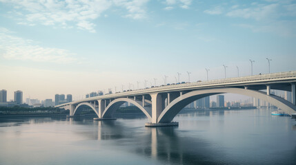 Sticker - Modern Bridge Over Tranquil River Under Clear Sky