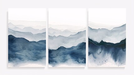 Poster - A set of three interconnected watercolor posters with a continuous design, displayed on a white background for a sleek and sophisticated look