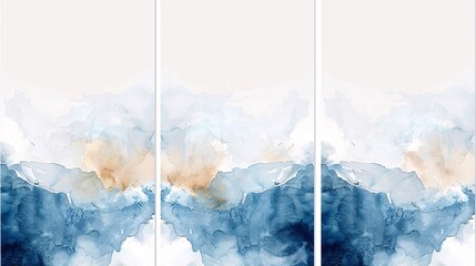 Poster - A trio of watercolor posters with a continuous image, each panel seamlessly blending into the next on a white background for a refined appearance