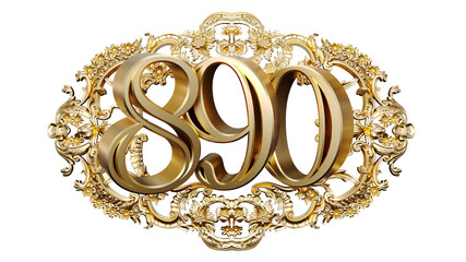 Wall Mural - golden number eight hundred ninety in the center of decorative golden vintage frames, number 890