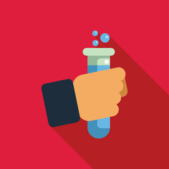 Poster - scientist hand holding test tube with bubbling liquid making experiment in a chemistry lab