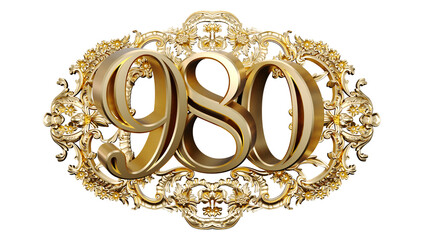 Wall Mural - golden number nine hundred eighty in the center of decorative golden vintage frames, number 980