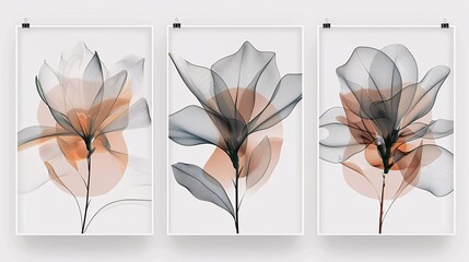Poster - A set of three posters with a flowing line art flower that spans all pieces, creating a cohesive and stylish composition on a white background